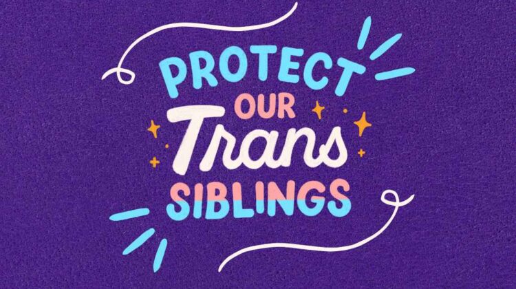 CCFA Everyone belongs in a union, Protect our Trans Siblings, we celebrate you on March 31 - Trans Day of Visibility in Trans flag colours on a purple background.